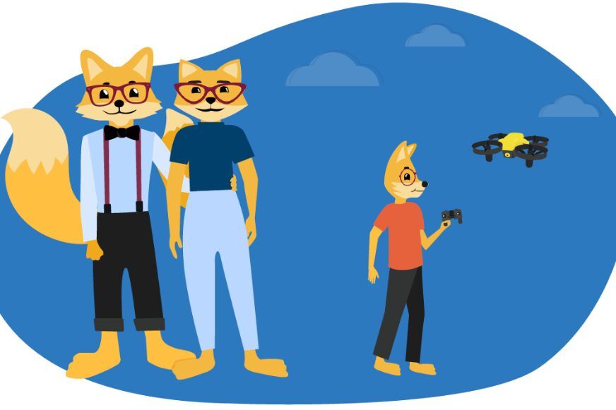 Ein Kind spielt mit einer Drohne für Kinder.